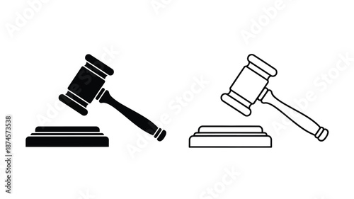 Two gavel illustrations one solid and one outline a legal symbol silhouette