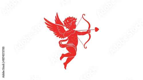 Cupid Silhouette Vector – Winged Cherub with Bow and Arrow in Flight for Valentine, Romance, Love Symbols, Holiday Decor, and Creative Design Projects
