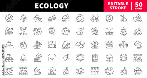 Ecology editable line icons set. nature and environment symbols