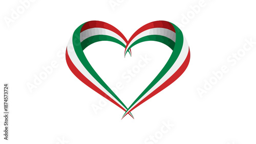 Italian Ribbon Heart Vector – Green, White, Red Bands Forming a Symbolic Heart for Heritage, Love, National Pride, Cultural Design, and Holiday Projects