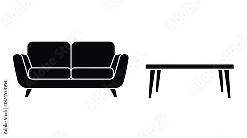 Simple living room furniture arrangement featuring a sofa and table silhouette
