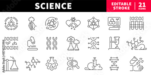 Science editable line icons set. laboratory and research symbols