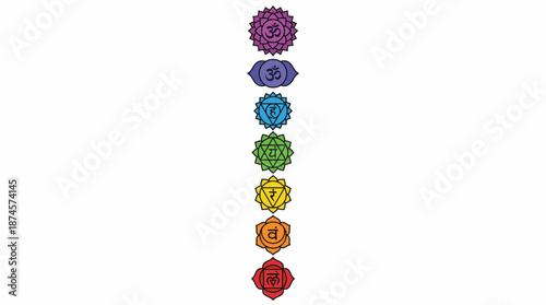 Chakra Symbol Vector Set – Colorful Energy Icons for Meditation, Yoga, Healing, Spiritual Wellness, and Eastern Philosophy Design Projects