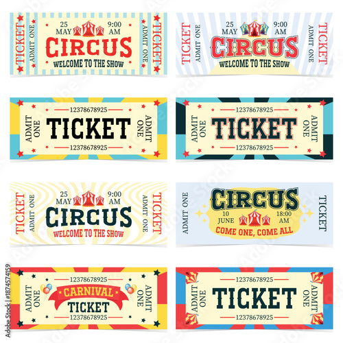 set of tickets to the circus, cinema, theater, carnival
