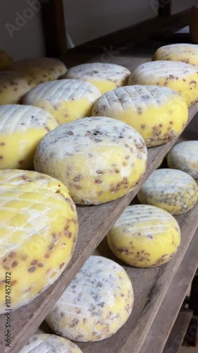 Cássia dos Coqueiros, São Paulo, Brazil - Cheese ripening room in an artisanal cheese factory