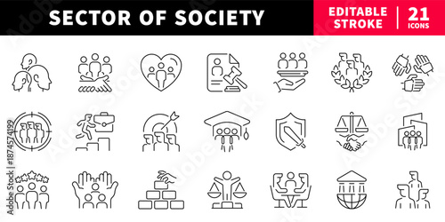 Society editable line icons set: community, culture design