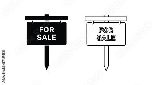 Two for sale signs one black and one white a simple silhouette