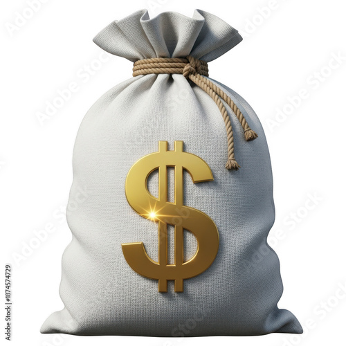Gold dollar sign on sack, isolated on transparent background