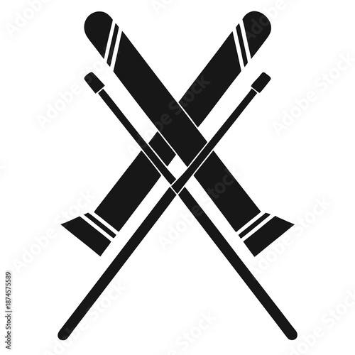 Title: Pair of crossed black and white ski poles with white stripes and grips