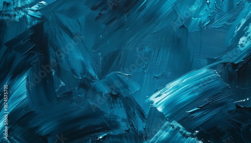 Vibrant turquoise blue abstract paint texture created with bold brush strokes and layering techniques