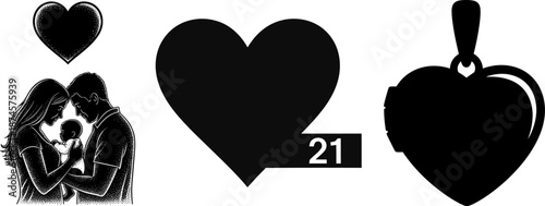 Heart with texture, family, speech bubble with number, locket charm