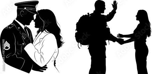 Military soldier saying goodbye to partner before deployment departure