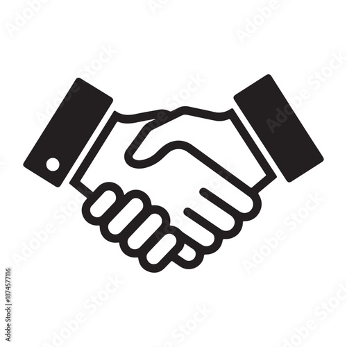 A simple black vector illustration depicting a firm handshake agreement