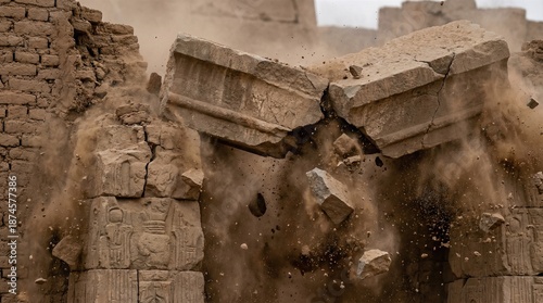 Ancient building ruins crumbling and falling apart. Destruction concept depicting the story of Tower of Babel from the Book of Genesis.
