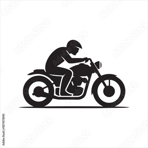 Classic motorcycle rider silhouette side profile view vintage cafe racer design