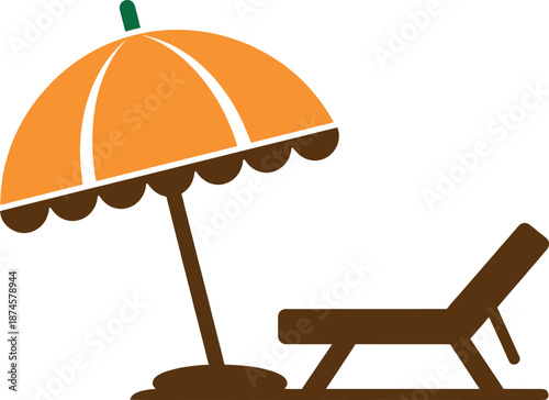 Beach umbrella and lounge chair on a for summer vacation relaxation
