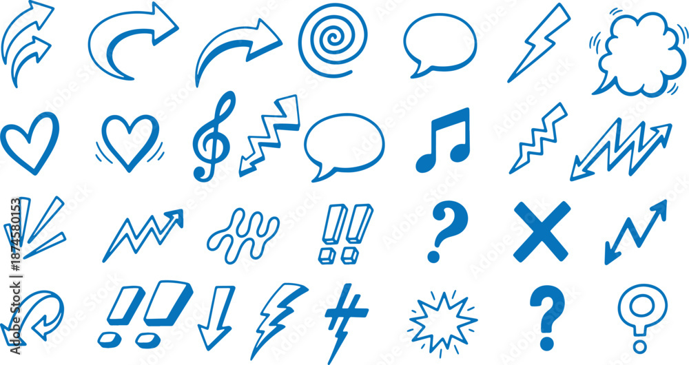 Fototapeta premium Collection of blue vector icons for emotions music speech and actions on white background for design projects
