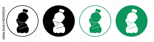 Plastic bottle recycle icon set with waste and eco symbols, flat minimal recycling collection on transparent background