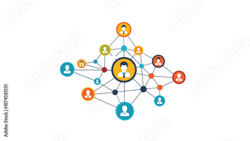 Abstract representation of a diverse social or business network, highlighting connections and interactions among various individuals.