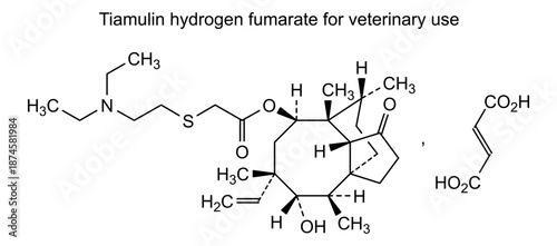 Tiamulin hydrogen fumarate for veterinary use, chemical structure of tiamulin hydrogen fumarate for veterinary use, drug substance