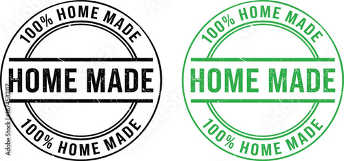 Set of two rubber stamps or seals with text 100% home made and home made