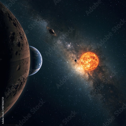 A stunning celestial planets and a vibrant star in the vastness of space