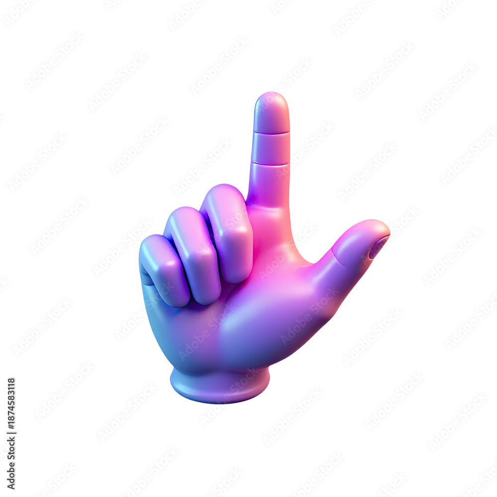 Obraz premium Vibrant 3d purple gradient pointing hand finger with wrist gesture isolated on transparent background.