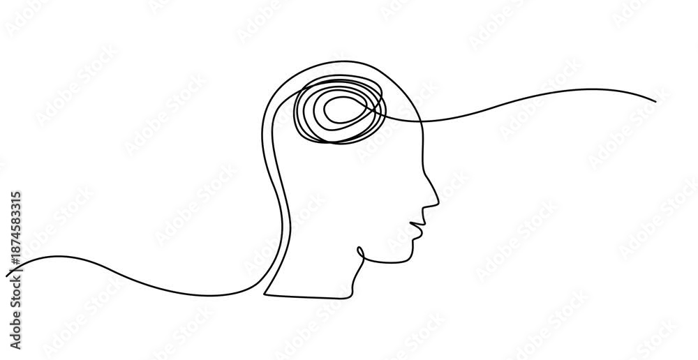 Head with confused thoughts one line art animation, hand drawn ...