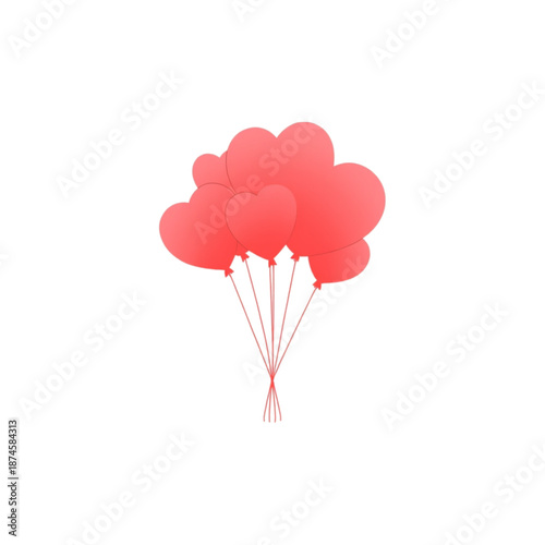 Vibrant pink heart shaped balloons floating in air