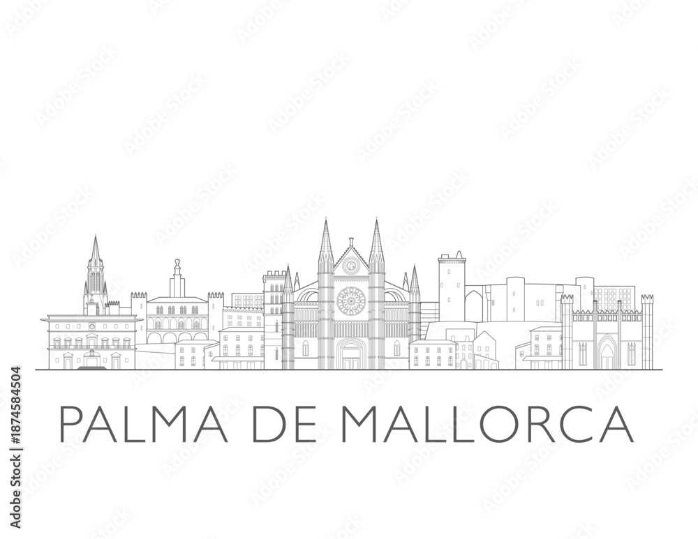 Obraz premium Palma De Mallorca Spain cityscape illustration skyline drawing