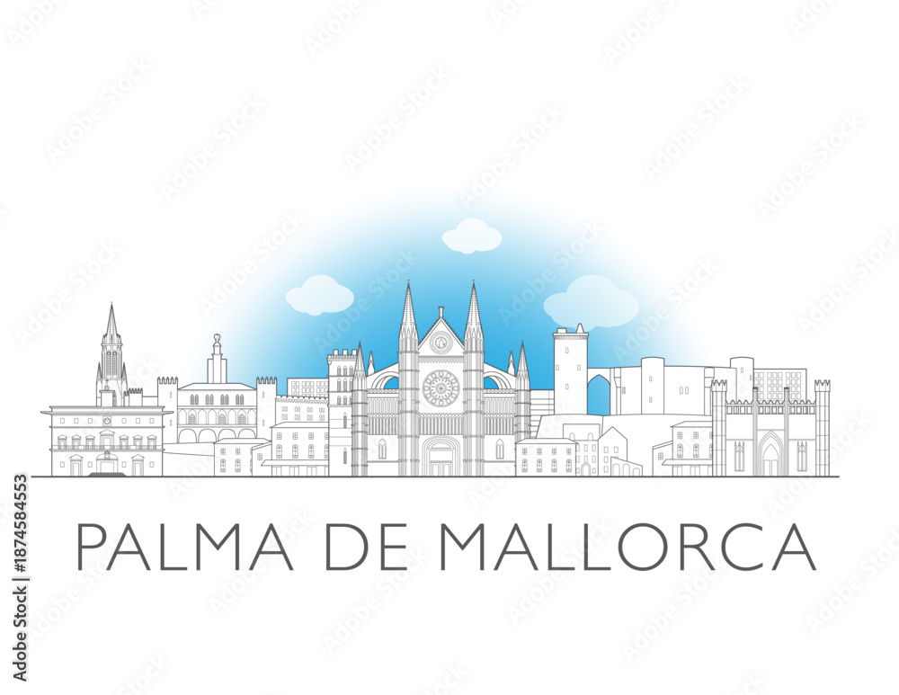Obraz premium Palma De Mallorca Spain cityscape illustration skyline drawing