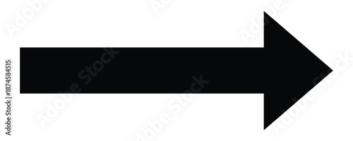 Black long arrow pointing to the right. Straight long arrow icon, right thin line, black cursor, horizontal element. Vector illustration