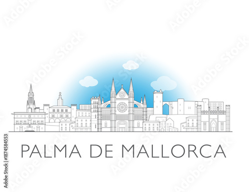 Palma De Mallorca Spain cityscape illustration skyline drawing