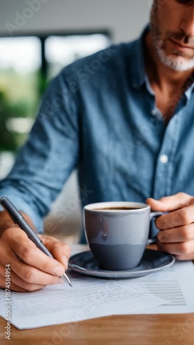 Wallpaper Mural A person is writing on an official document, emphasizing the act of signing and attention to detail. The workspace is bright and modern, suggesting business, agreement, or contract themes Torontodigital.ca