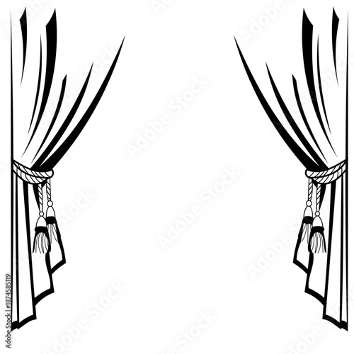 Classic Theater Curtains with Tassels – Vector Silhouette