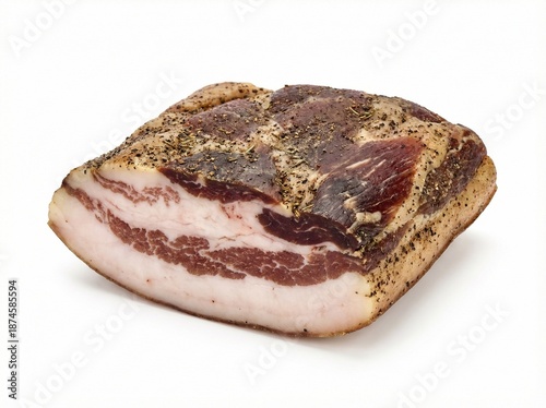 Italian guanciale pork charcuterie isolated on white background