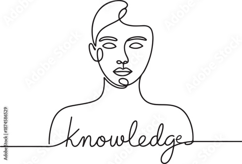 Continuous line drawing of a person contemplating knowledge and wisdom in a minimalist style