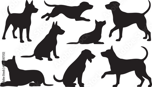 Dog Silhouettes Set Black Vector Collection Pet Animal Icons Pack, vector and illustration, black and white	