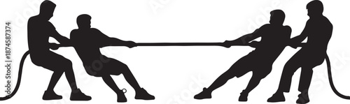 Tug of War Silhouettes Black Vector Illustration Team Competition Sport Concept, vector and illustration, black and white	
