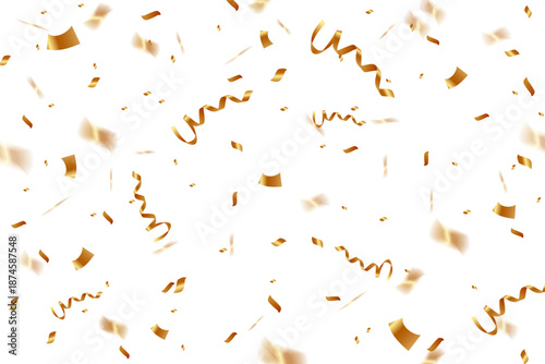 Golden confetti falling on a white background creating a festive atmosphere