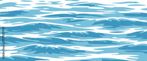 Stylized abstract blue water surface with white foam and wave patterns