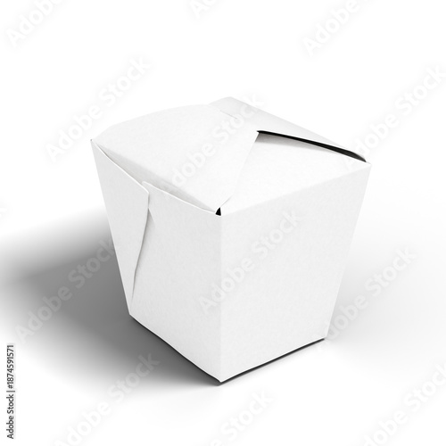 Blank white takeout food box mockup on gray background, noodle or chinese food container packaging template