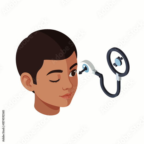 Young man receiving an eye examination with an ophthalmic medical instrument, symbolizing vision care, ophthalmology, and regular health check-ups for optimal eyesight.