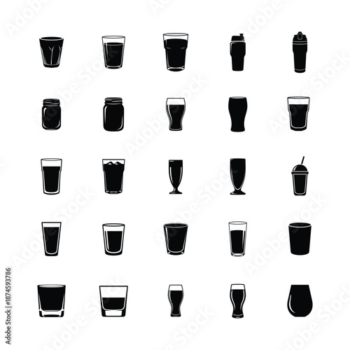  Bar glassware icons set isolated on white background - Vector illustration.