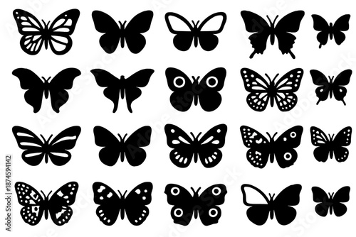 Rare Butterfly Icons. Solid style icons of Rare Butterfly Series: monarch wing, blue morpho, glasswing, swallowtail, atlas moth,