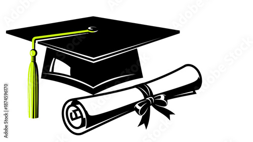 Graduation cap and diploma symbolizing academic achievement