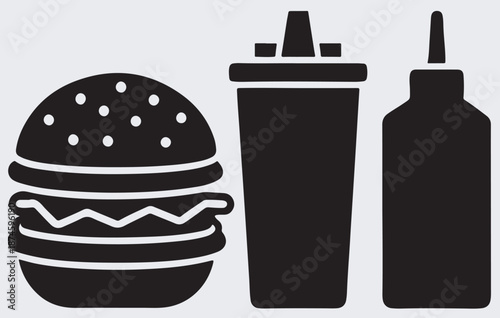 fast food set emoji burger, silhouette Vector Art Illustration, fast food icons
