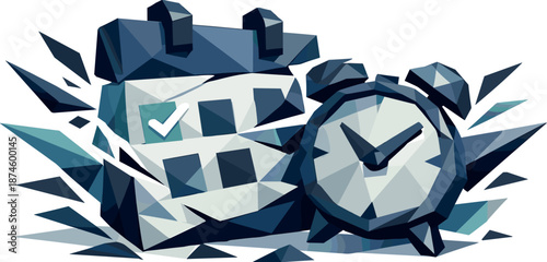 Abstract Deadline Representation. Low-poly vector illustration focused on an abstract deadline and planning concept, polygonal