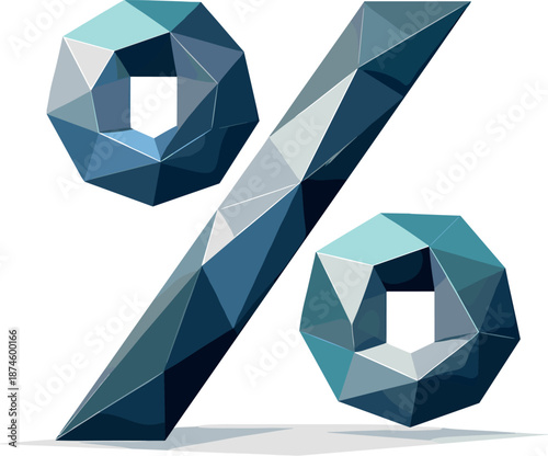 Minimalist Percent Icon. Low-poly vector illustration focused on a minimalist percent icon for finance and analytics, polygonal