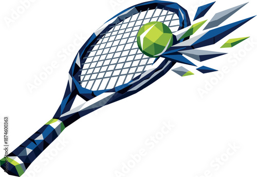 Minimalist Tennis Racket Design. Low-poly vector illustration of a tennis racket representing athletic skill and active lifestyle,